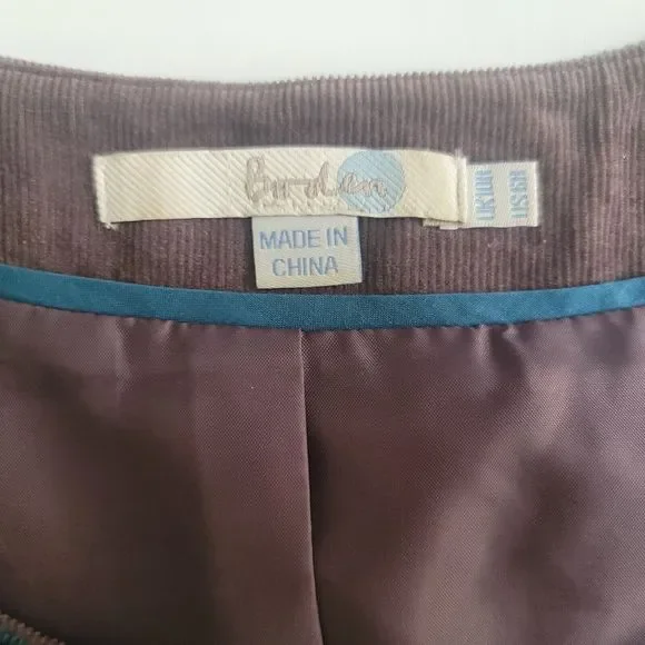 BODEN Corduroy Dress 6R Womens 3/4 Sleeve Embroidered Shift Midi Brown - Picture 7 of 11